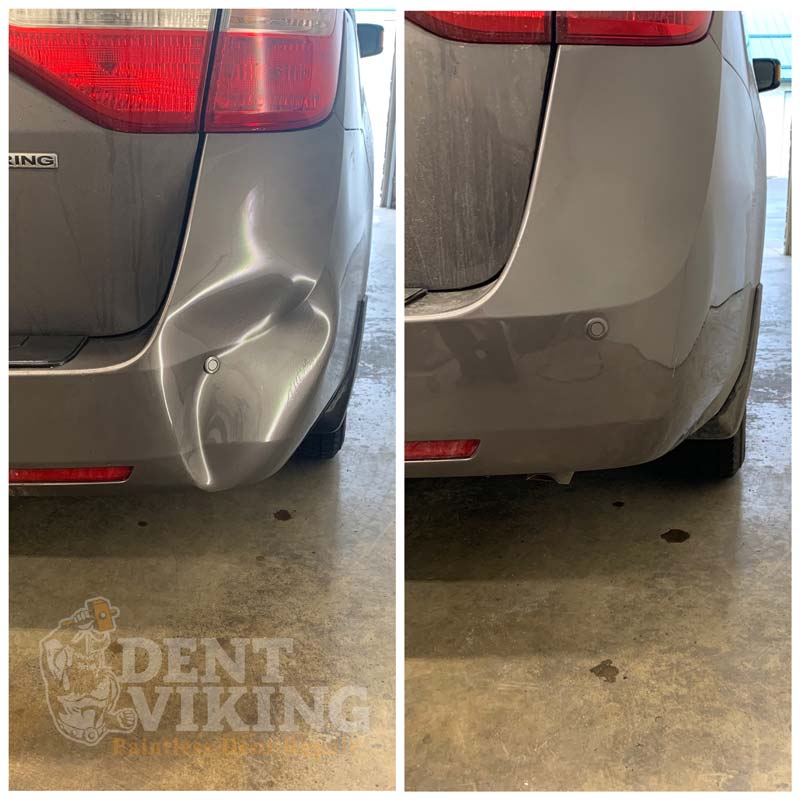 Paintless Dent Repair on Chrysler Mini Van Bumper in Liberty Lake