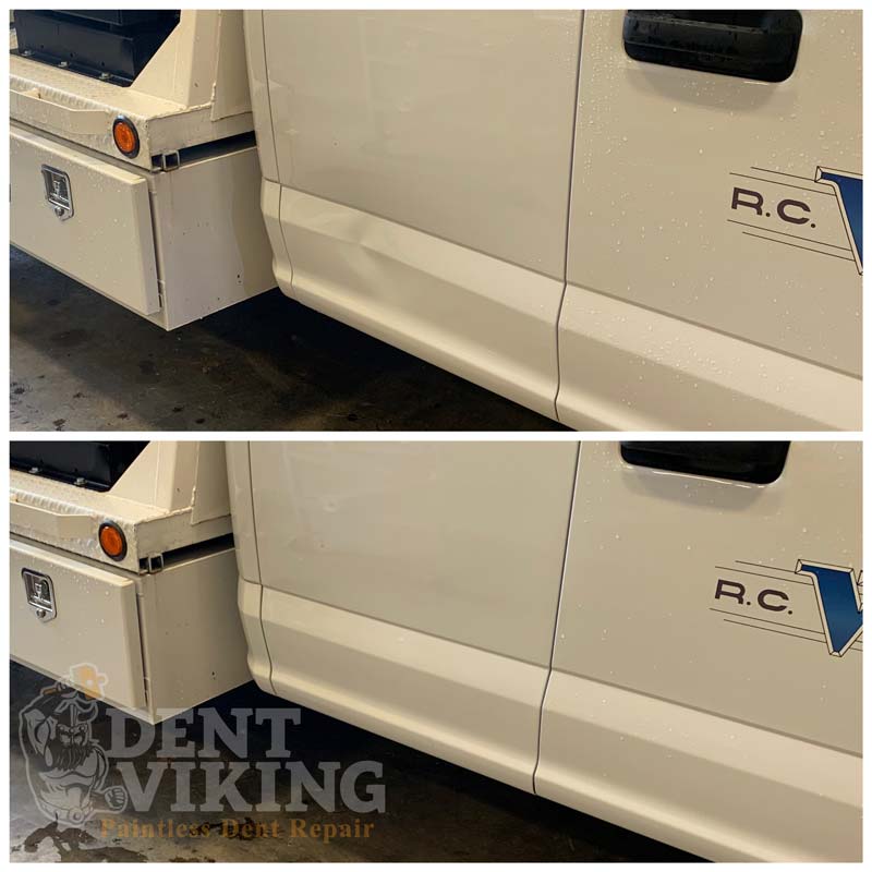 Paintless Dent Repair on Ford F550 Aluminum in Coeur dAlene