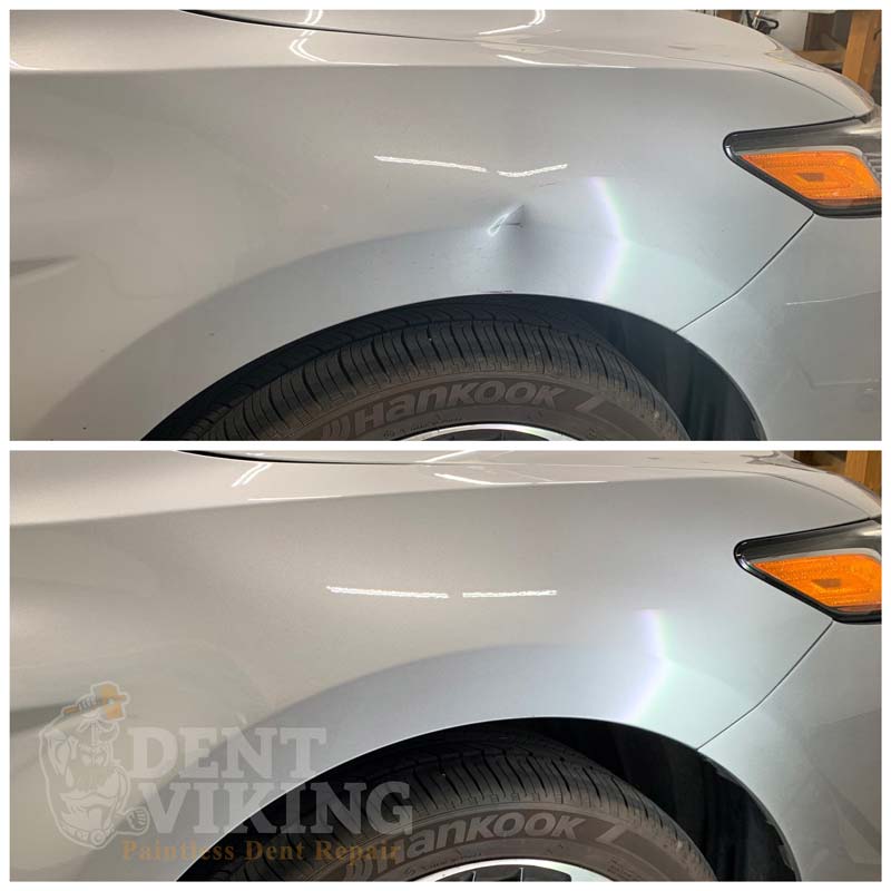 Paintless Dent Repair on Toyota Camry Fender in Post Falls