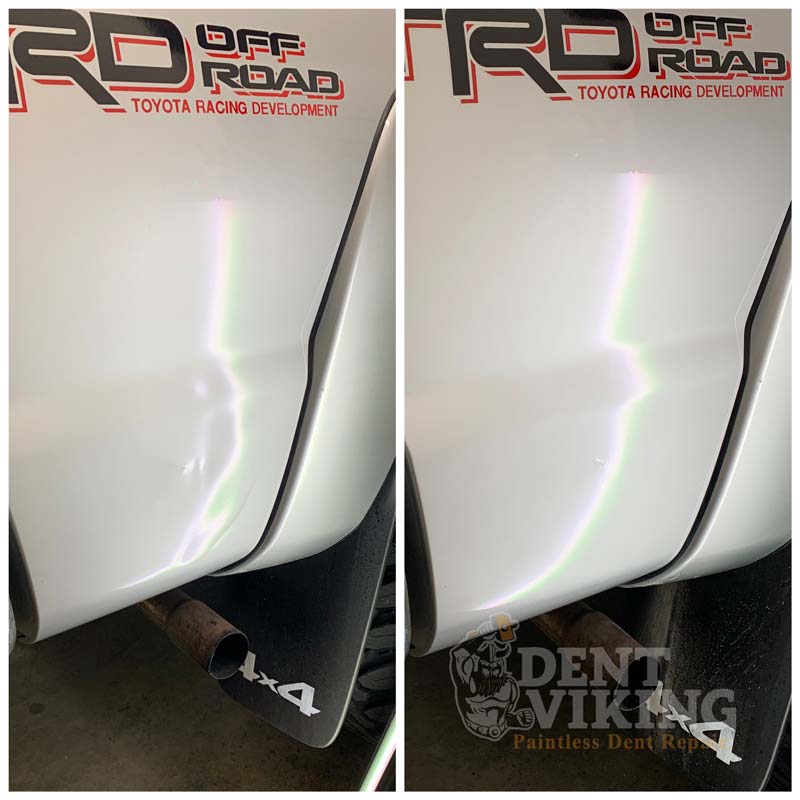 Paintless Dent Repair on Toyota Tacoma TRD Bedside in Post Falls