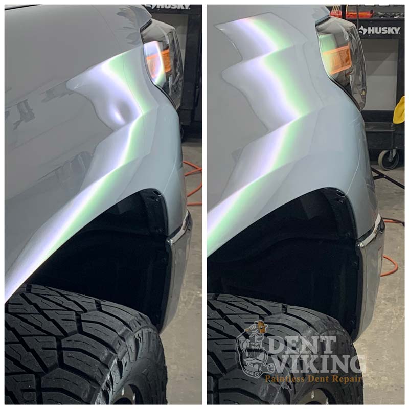 Paintless Dent Repair on Toyota Tundra Fender Dent in Liberty Lake